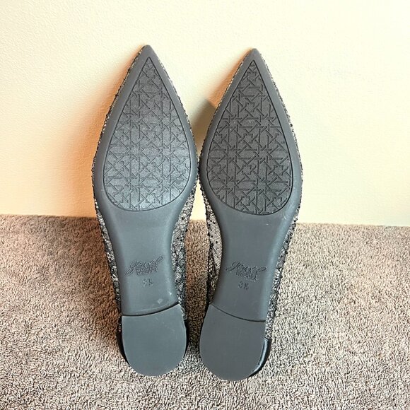 Jewel Badgley Mischka Womens Size 8.5 Black Lace Jeweled‎ Point Toe Flats Shoes - Picture 9 of 14